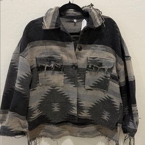 Women's Black and Gray Frayed Jacket